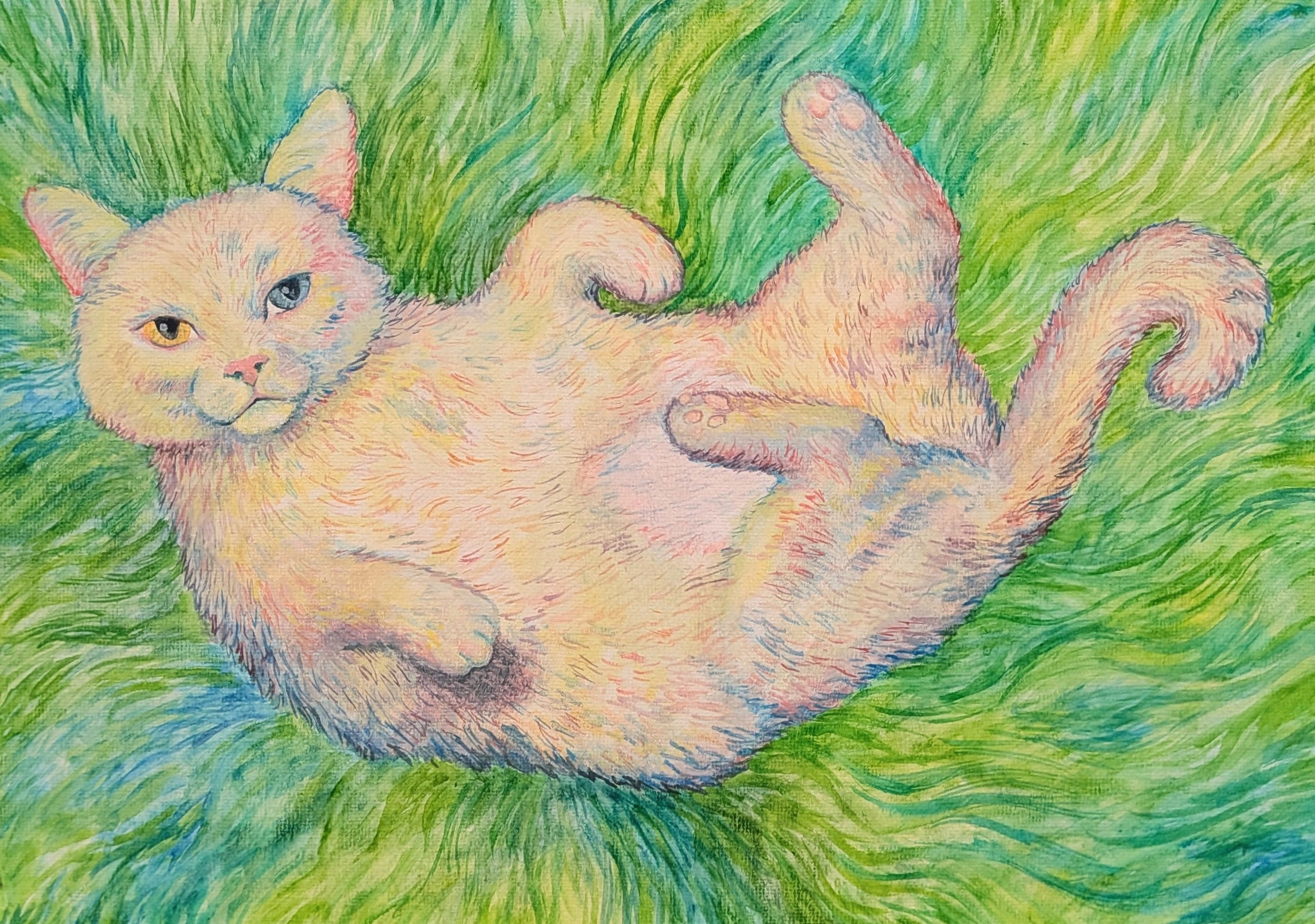 An acrylic painting of a cat named Greg
