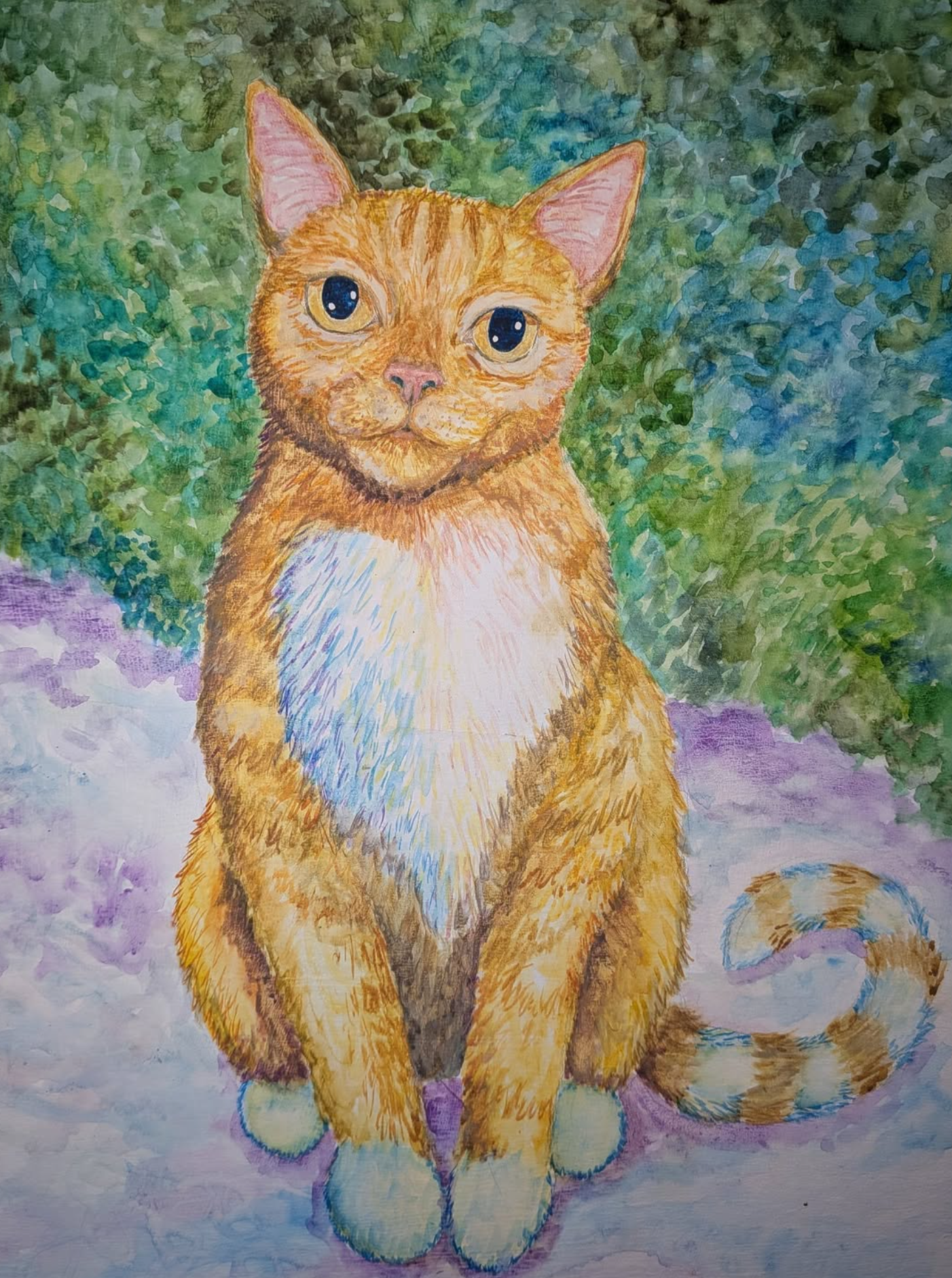 A gouache painting of Oscar the cat.