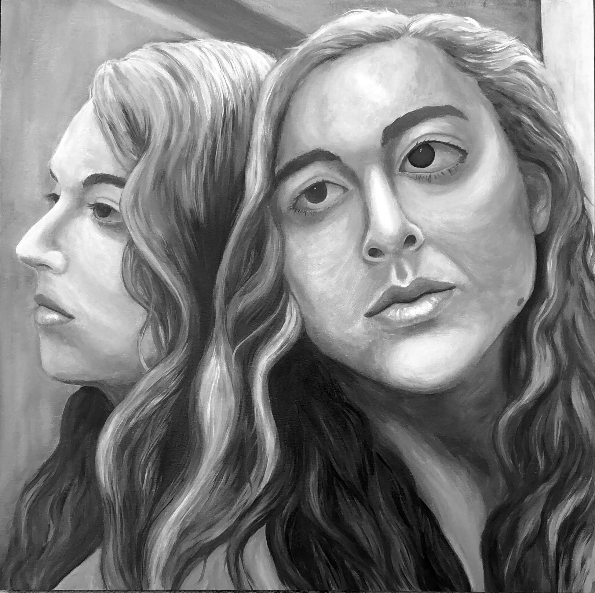 An oil painting of Holly Alaine, self portrait