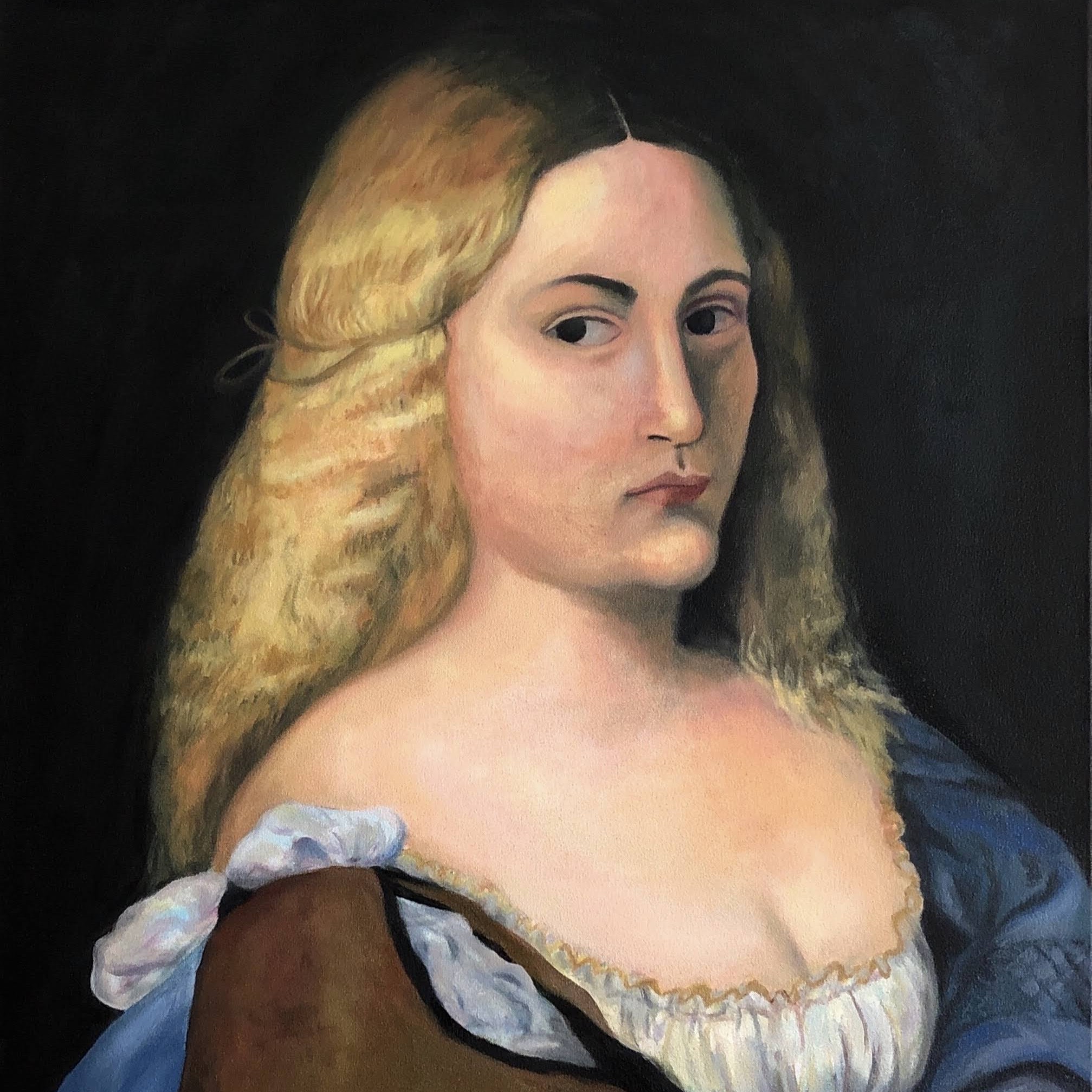 A oil painting study of Titian's Violante